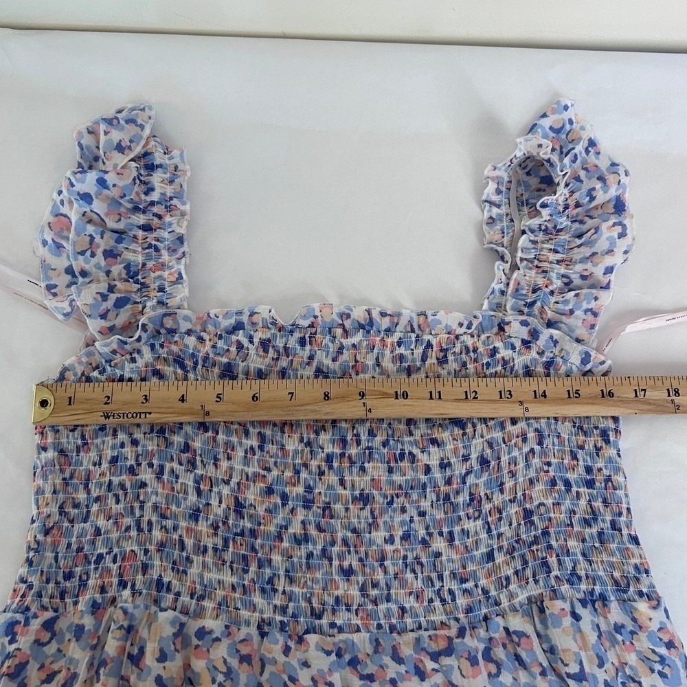 Nanette Lepore Midi Dress Summer 14 Blue Pink Boho Tiered Smocked Ruffle - Picture 5 of 9
